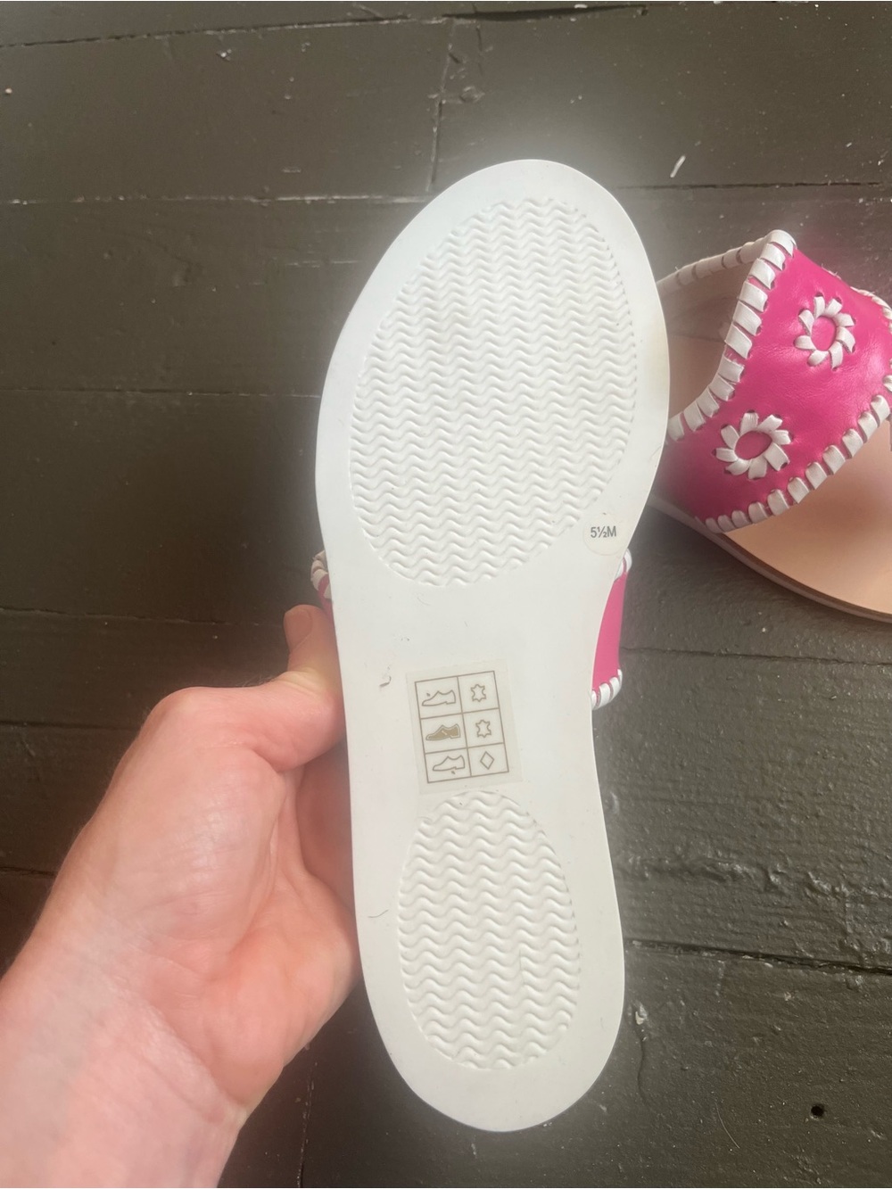 Jack Rogers Boating Jacks Pink Leather Whipstitch Thong Sandals - Picture 3 of 5